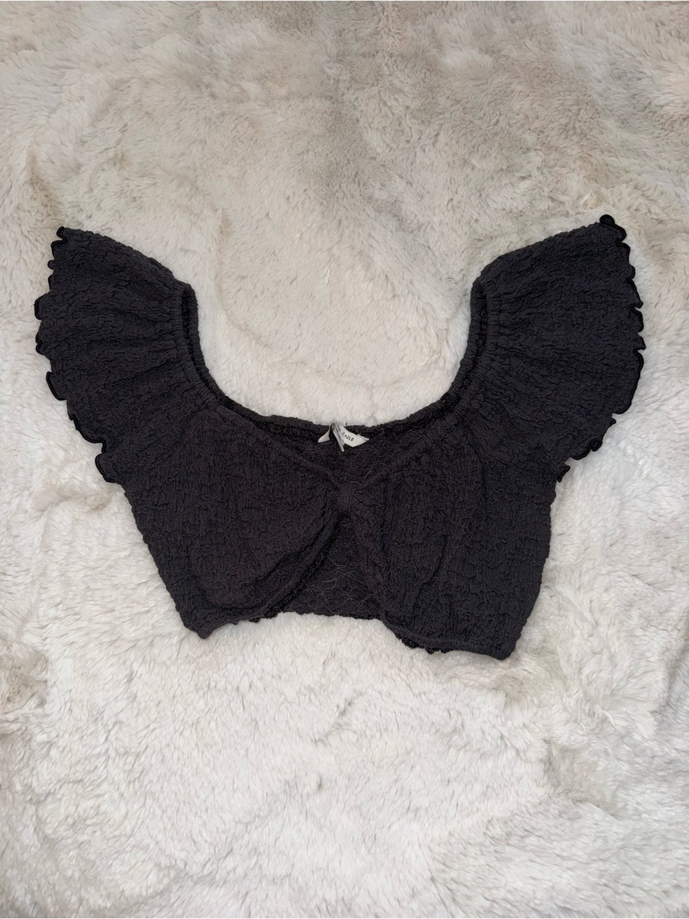 American Eagle Outfitters Black Smocked Crop Top with Ruffle Sleeves